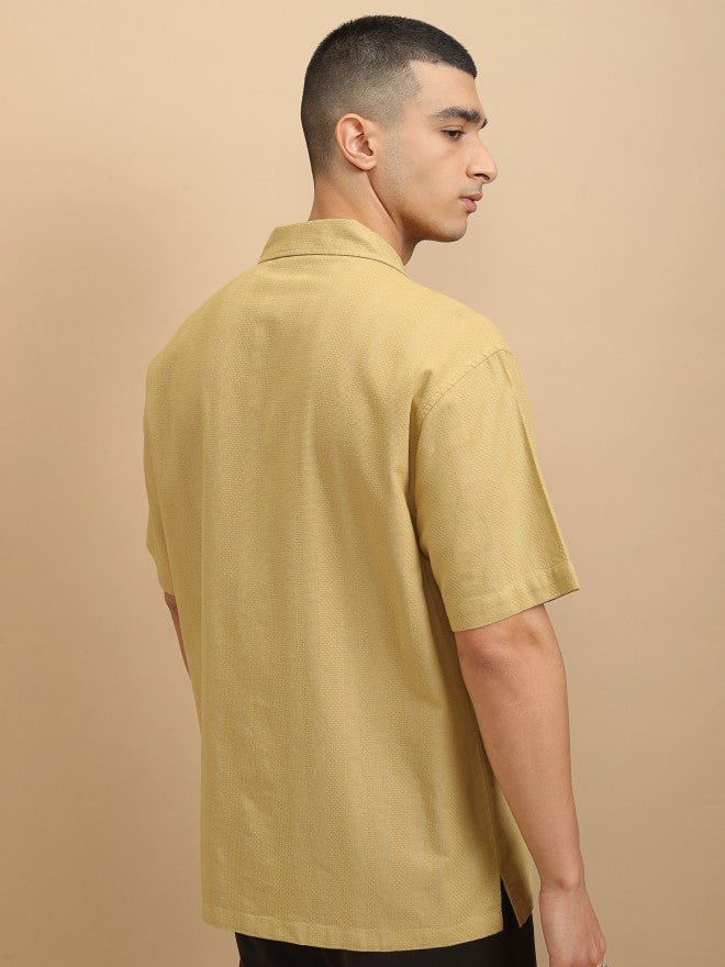 Highlander Men Mustard Textured Relaxed Fit Casual Shirt - Mustard - Image 3