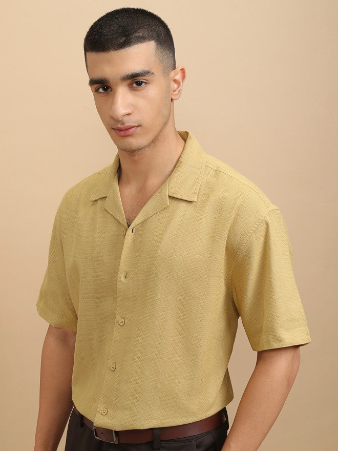 Highlander Men Mustard Textured Relaxed Fit Casual Shirt - Mustard - Image 4