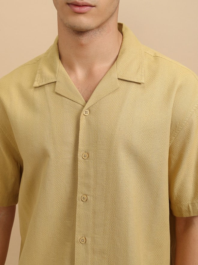 Highlander Men Mustard Textured Relaxed Fit Casual Shirt - Mustard - Image 5