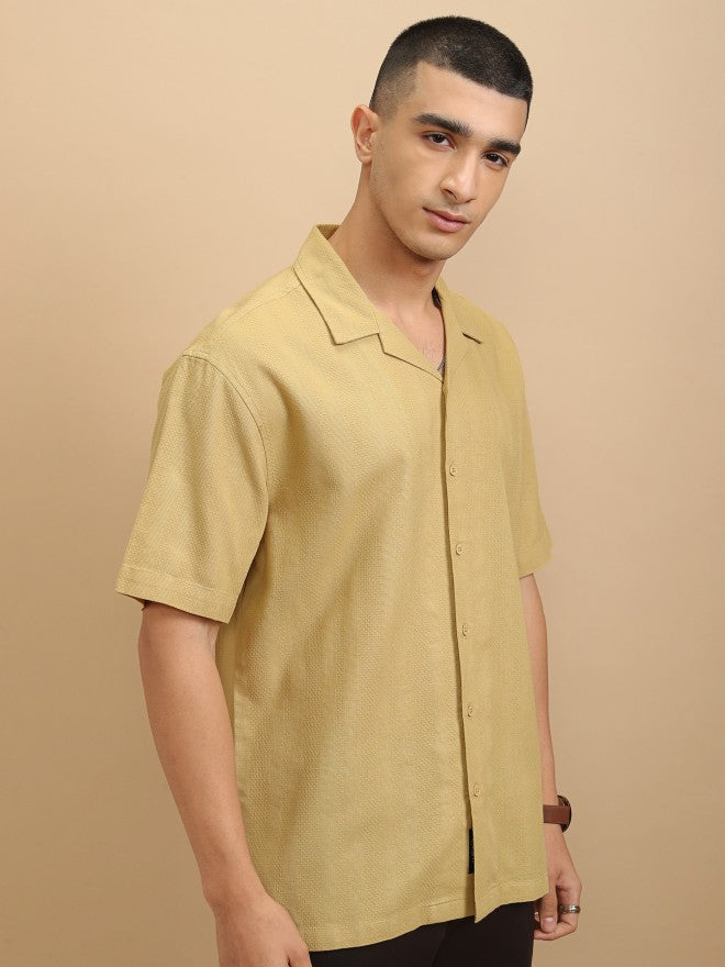 Highlander Men Mustard Textured Relaxed Fit Casual Shirt - Mustard - Image 6