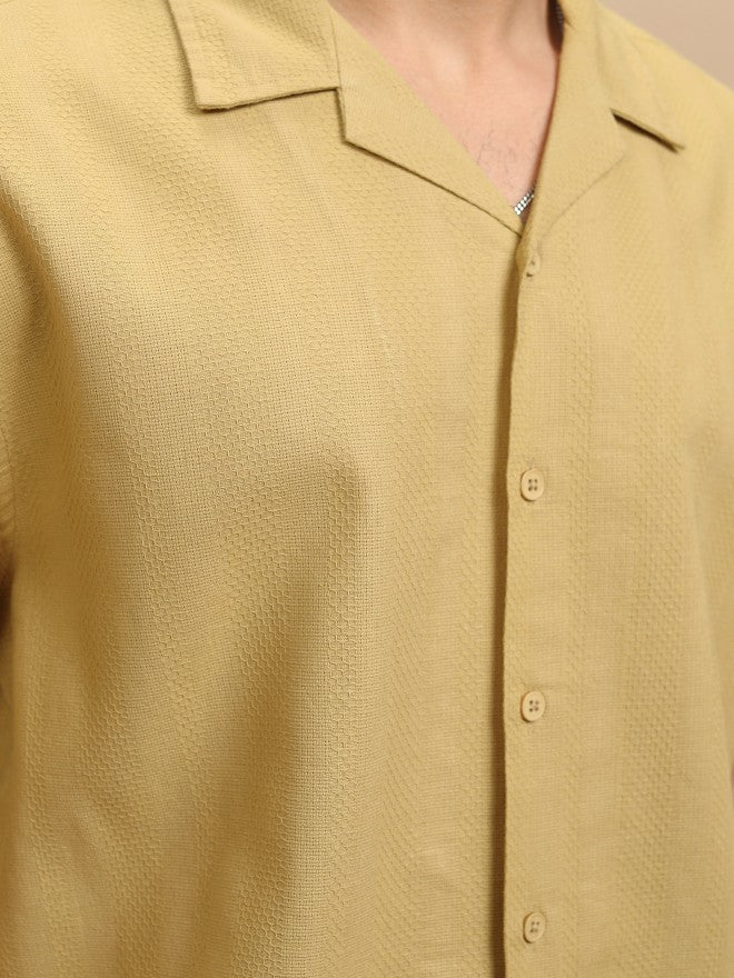 Highlander Men Mustard Textured Relaxed Fit Casual Shirt - Mustard - Image 7