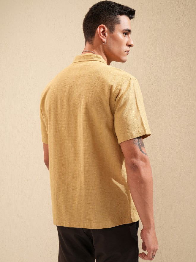 Highlander Men Mustard Textured Relaxed Fit Casual Shirt - Mustard - Image 3