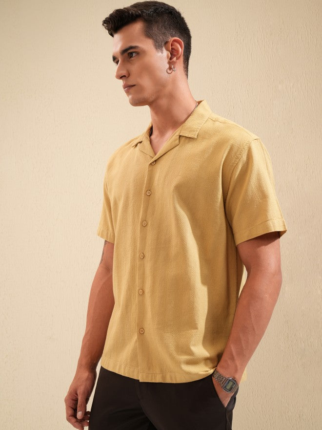 Highlander Men Mustard Textured Relaxed Fit Casual Shirt - Mustard - Image 4