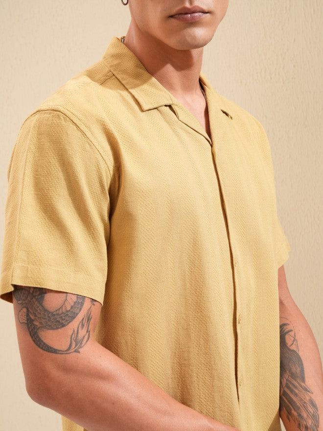 Highlander Men Mustard Textured Relaxed Fit Casual Shirt - Mustard - Image 5