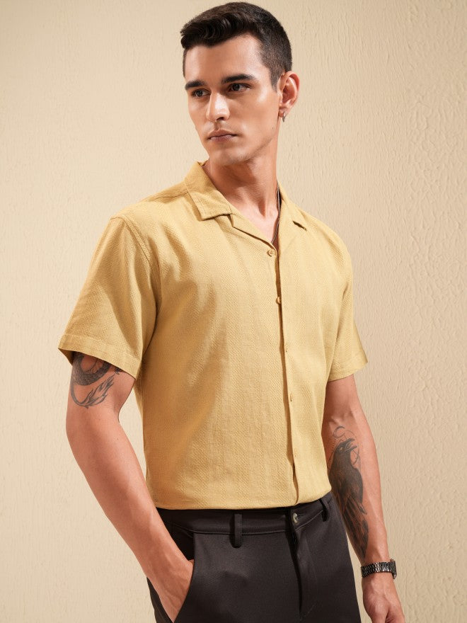 Highlander Men Mustard Textured Relaxed Fit Casual Shirt - Mustard - Image 6