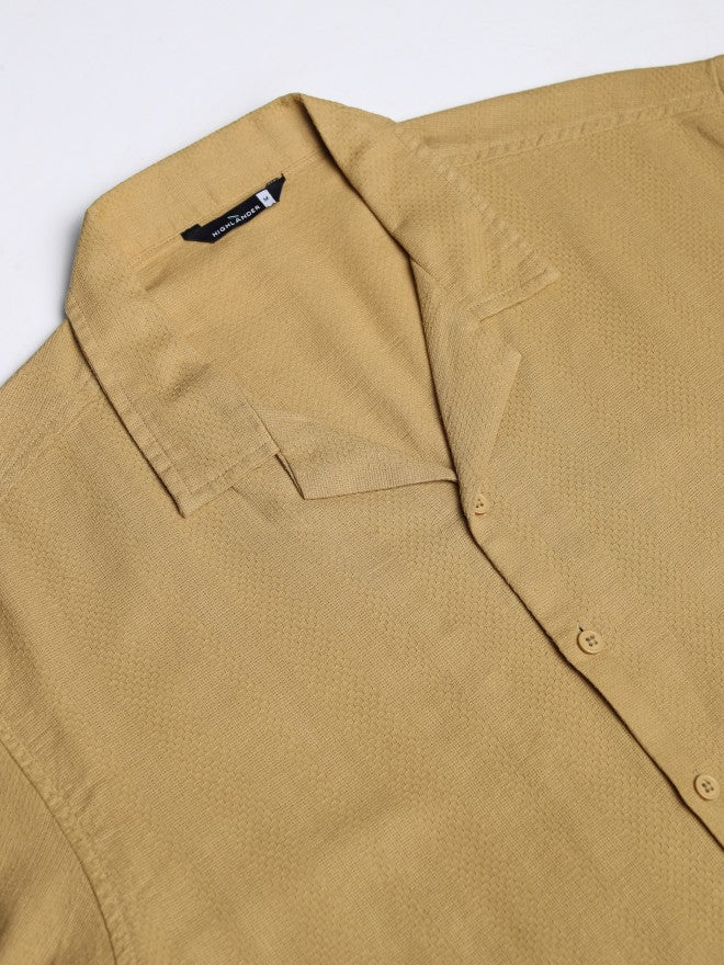 Highlander Men Mustard Textured Relaxed Fit Casual Shirt - Mustard - Image 7