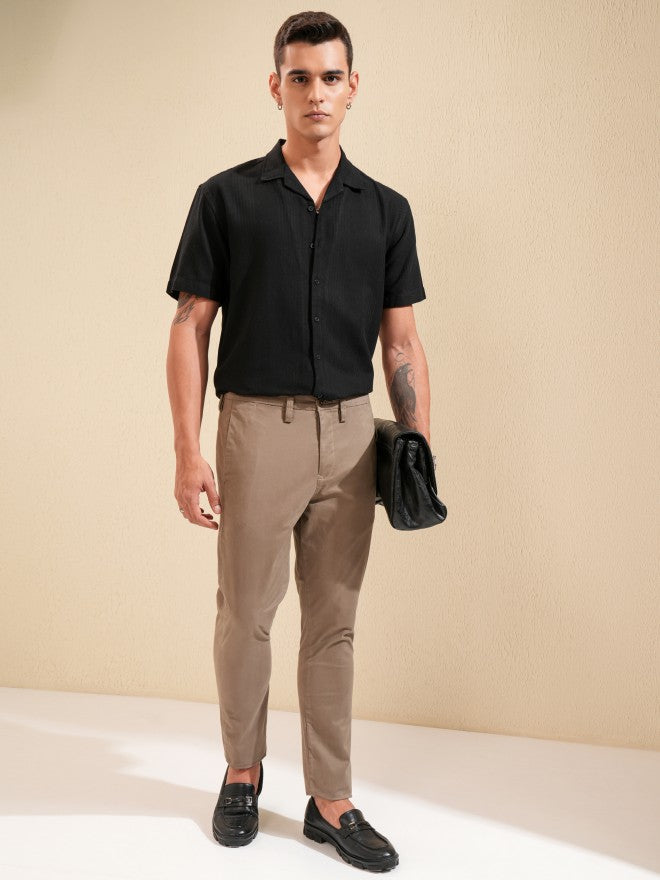 Highlander Men Black Textured Relaxed Fit Casual Shirt - Black - Image 2