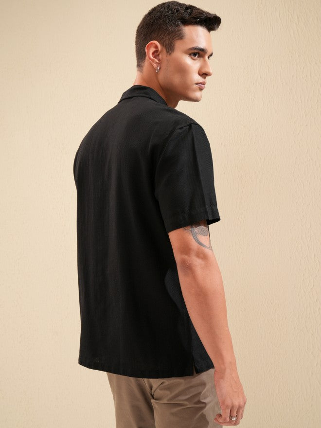 Highlander Men Black Textured Relaxed Fit Casual Shirt - Black - Image 3