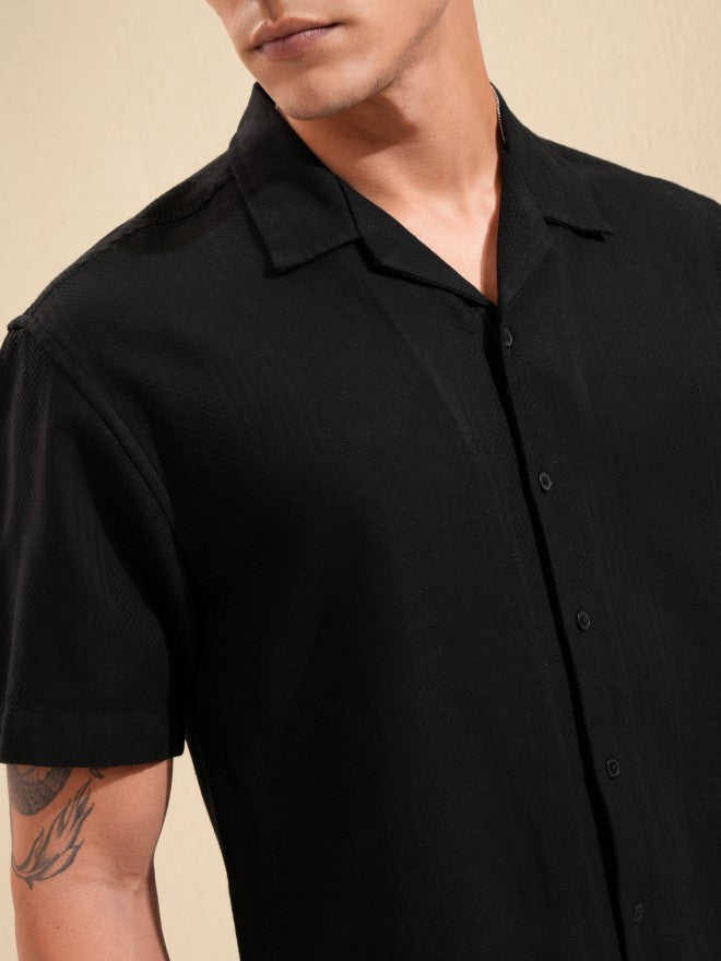Highlander Men Black Textured Relaxed Fit Casual Shirt - Black - Image 5