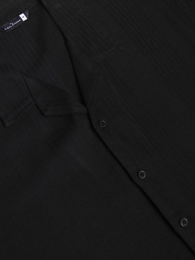 Highlander Men Black Textured Relaxed Fit Casual Shirt - Black - Image 7