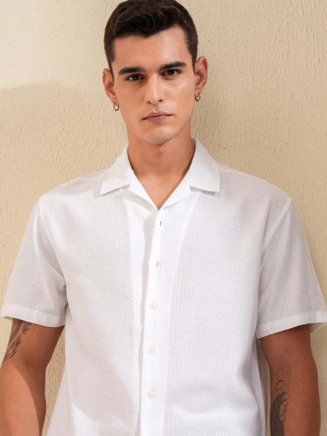 Highlander Men White Textured Relaxed Fit Casual Shirt - White - Image 1