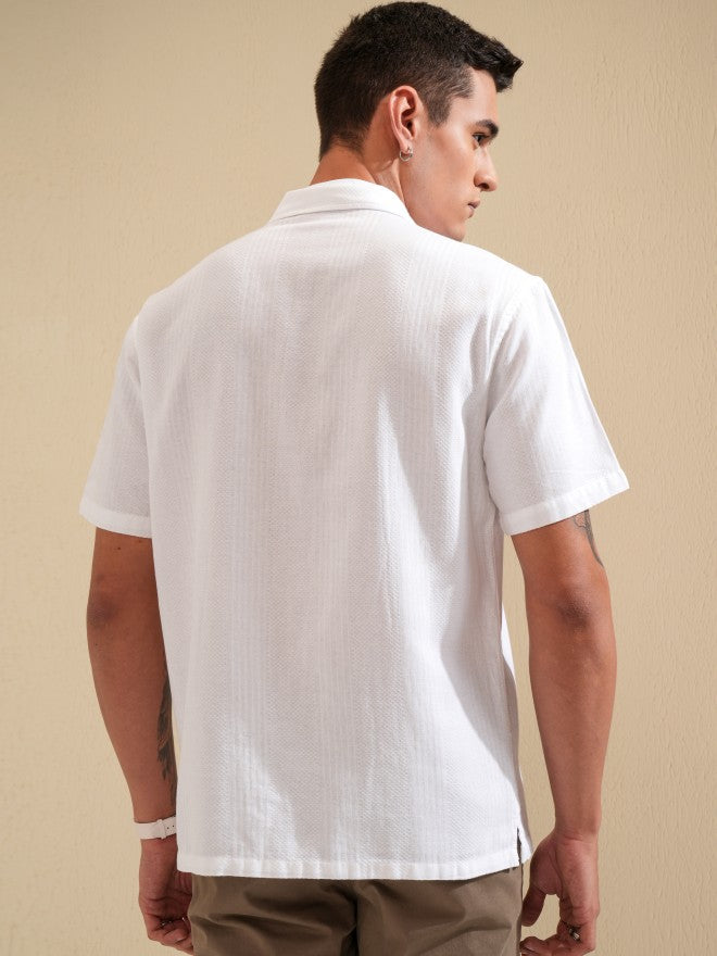 Highlander Men White Textured Relaxed Fit Casual Shirt - White - Image 3