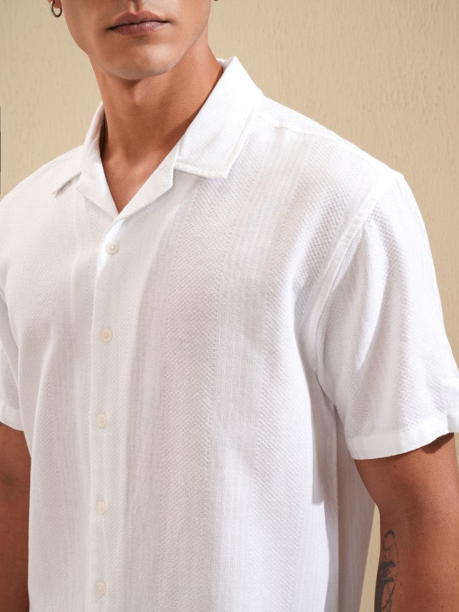 Highlander Men White Textured Relaxed Fit Casual Shirt - White - Image 5