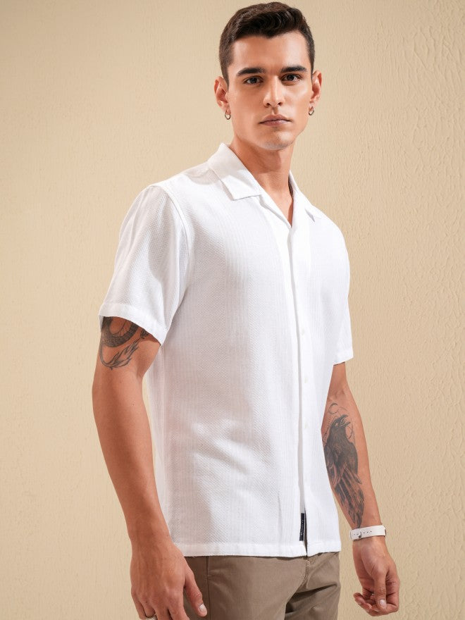 Highlander Men White Textured Relaxed Fit Casual Shirt - White - Image 6