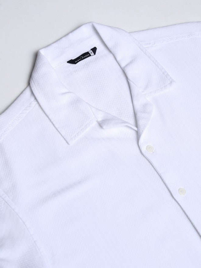 Highlander Men White Textured Relaxed Fit Casual Shirt - White - Image 7