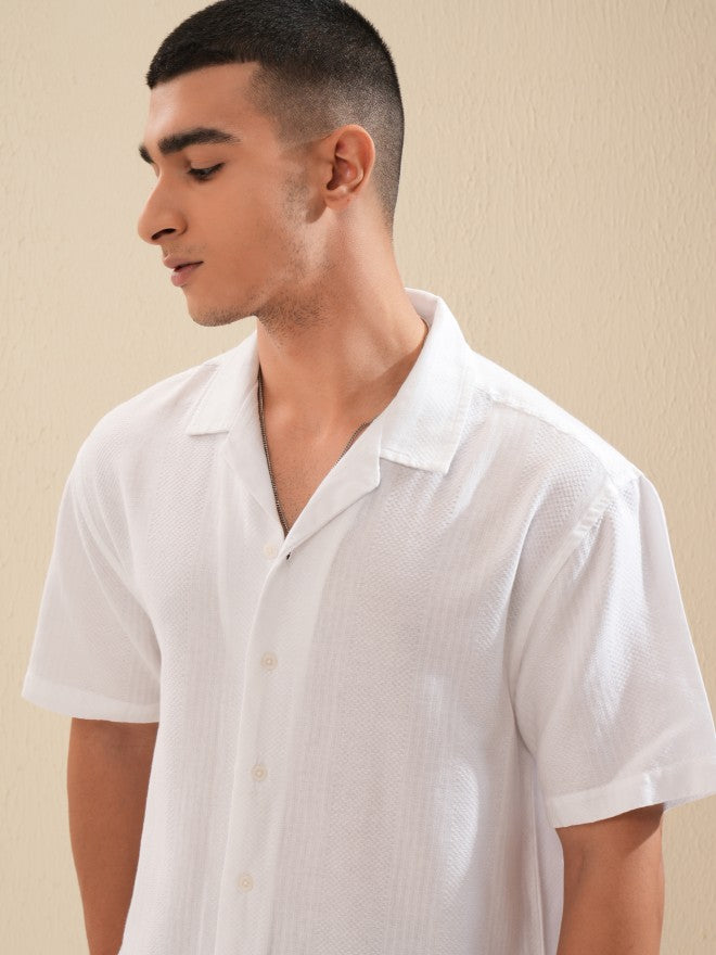 Highlander Men White Textured Relaxed Fit Casual Shirt - White - Image 1