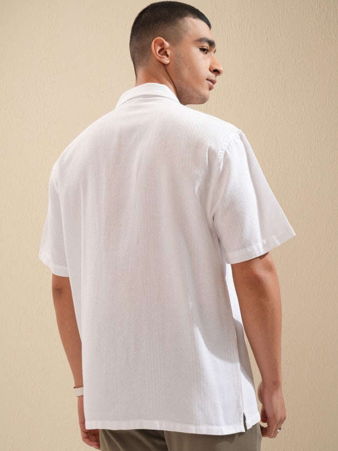 Highlander Men White Textured Relaxed Fit Casual Shirt - White - Image 3