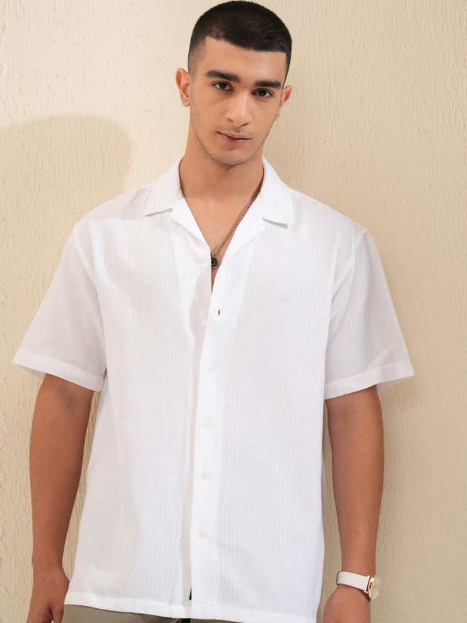Highlander Men White Textured Relaxed Fit Casual Shirt - White - Image 4