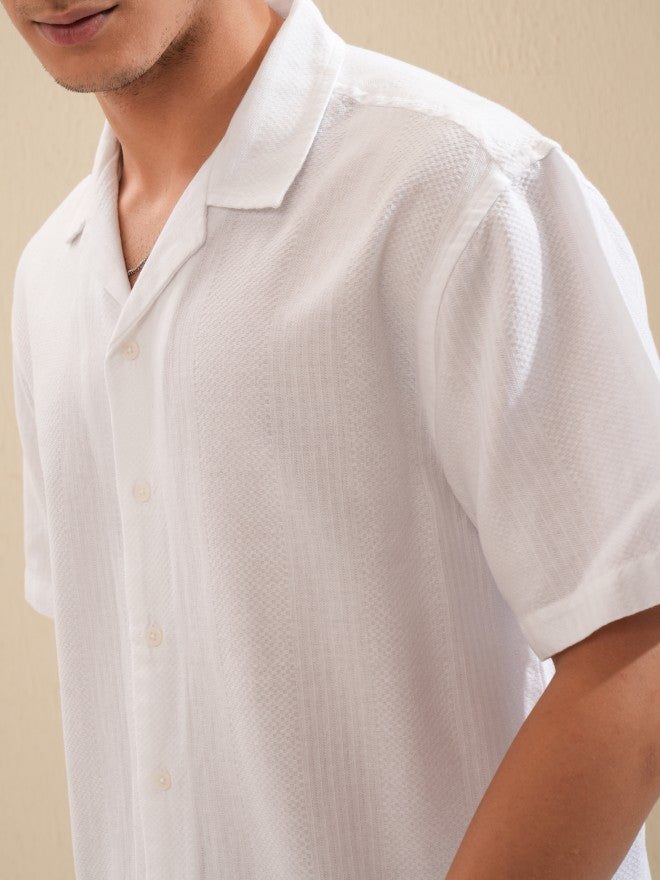 Highlander Men White Textured Relaxed Fit Casual Shirt - White - Image 5