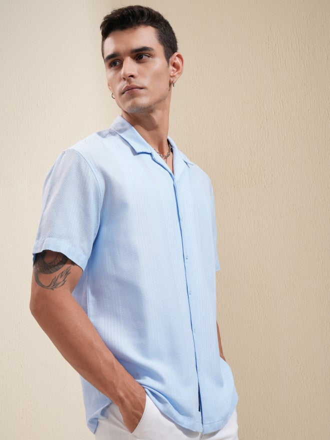 Highlander Men Blue Solid Relaxed Fit Casual Shirt - Blue - Image 6