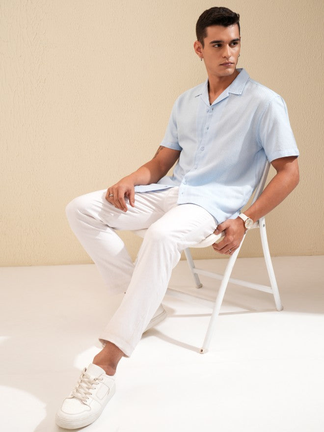 Highlander Men Blue Textured Relaxed Fit Casual Shirt - Blue - Image 2