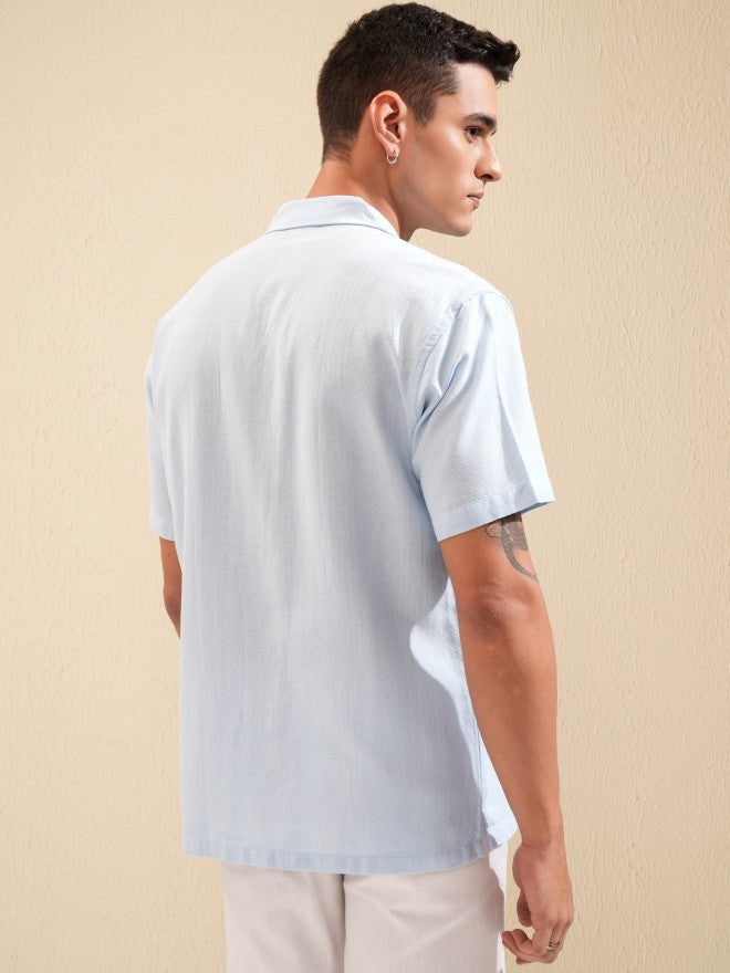Highlander Men Blue Textured Relaxed Fit Casual Shirt - Blue - Image 3