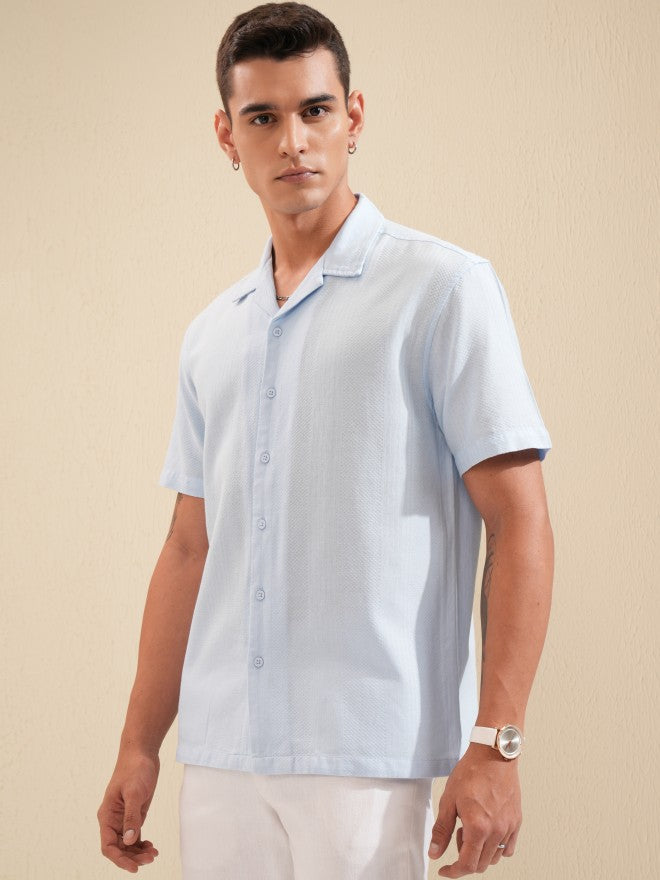 Highlander Men Blue Textured Relaxed Fit Casual Shirt - Blue - Image 4