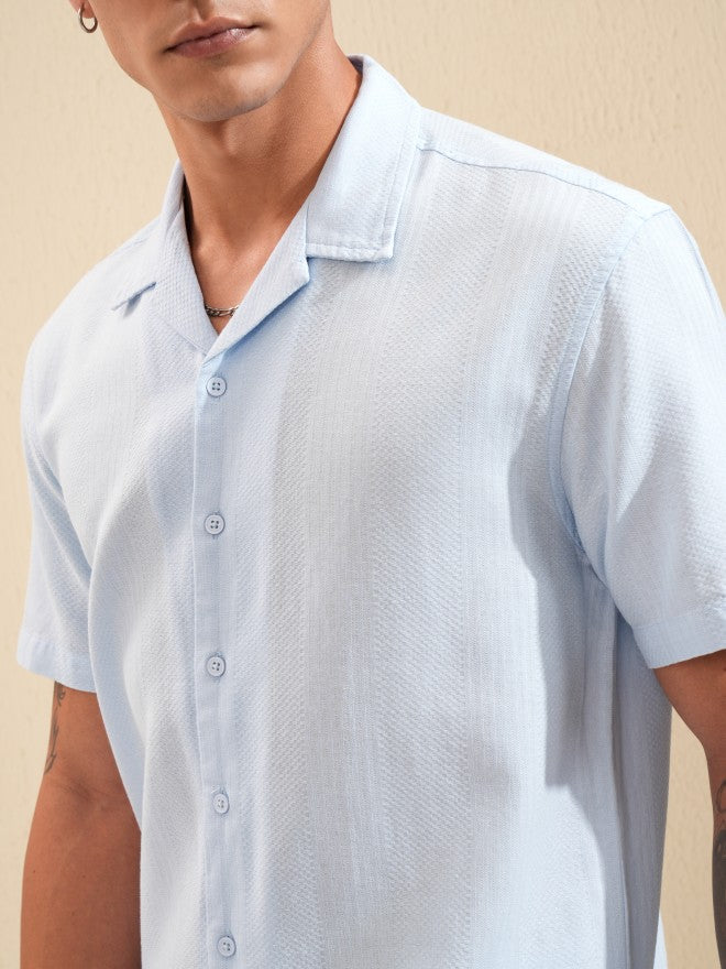 Highlander Men Blue Textured Relaxed Fit Casual Shirt - Blue - Image 5