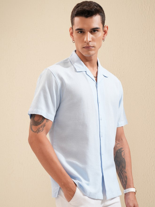 Highlander Men Blue Textured Relaxed Fit Casual Shirt - Blue - Image 6