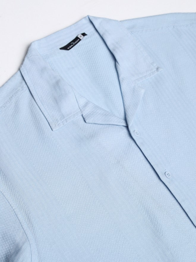 Highlander Men Blue Textured Relaxed Fit Casual Shirt - Blue - Image 7