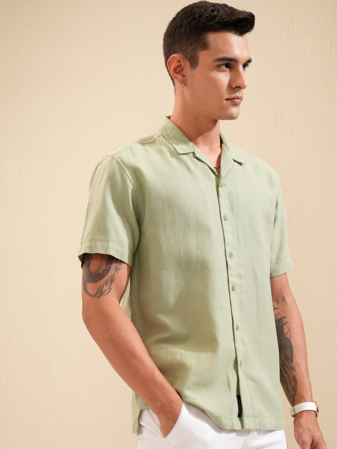 Highlander Men Sage Textured Relaxed Fit Casual Shirt - Sage - Image 6