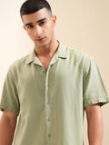 Highlander Men Sage Textured Relaxed Fit Casual Shirt - Sage - Image 1