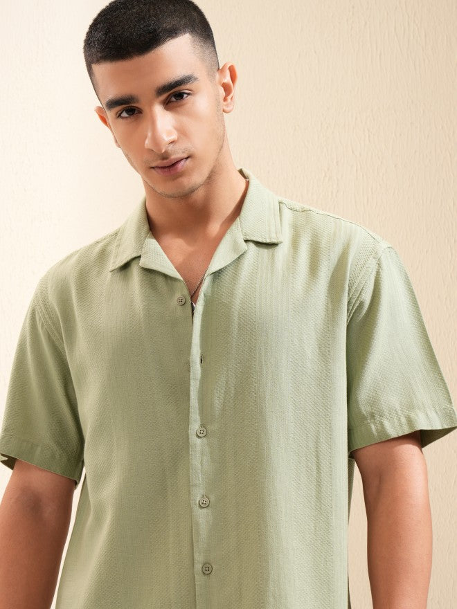 Highlander Men Sage Textured Relaxed Fit Casual Shirt - Sage - Image 1