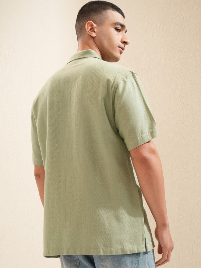 Highlander Men Sage Textured Relaxed Fit Casual Shirt - Sage - Image 3