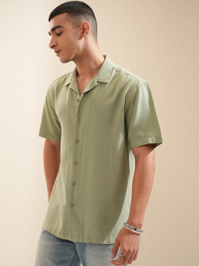 Highlander Men Sage Textured Relaxed Fit Casual Shirt - Sage - Image 4