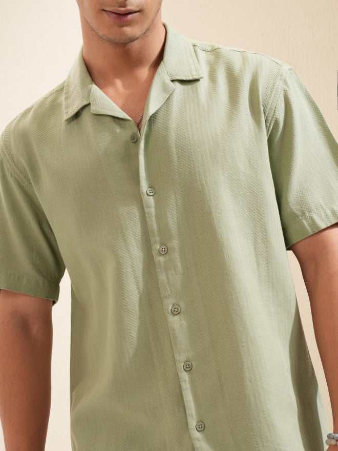 Highlander Men Sage Textured Relaxed Fit Casual Shirt - Sage - Image 5