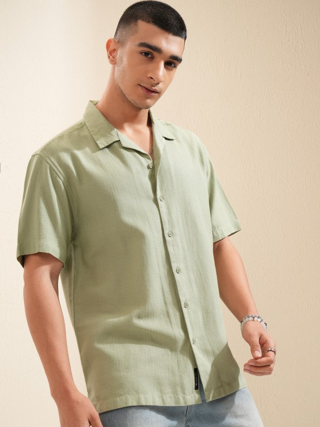 Highlander Men Sage Textured Relaxed Fit Casual Shirt - Sage - Image 6