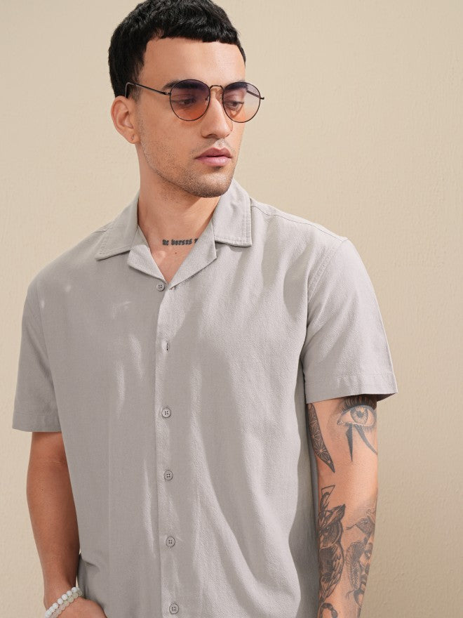 Highlander Men Grey Solid Relaxed Fit Casual Shirt - Grey - Image 1