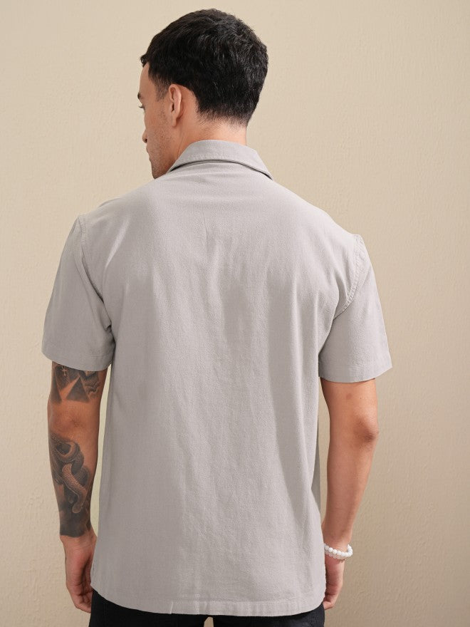 Highlander Men Grey Solid Relaxed Fit Casual Shirt - Grey - Image 3