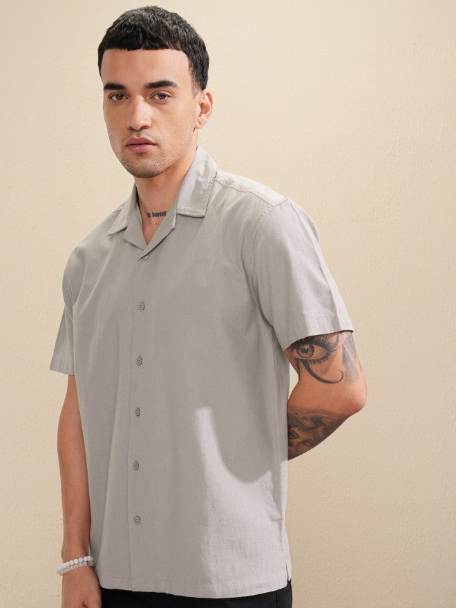 Highlander Men Grey Solid Relaxed Fit Casual Shirt - Grey - Image 4