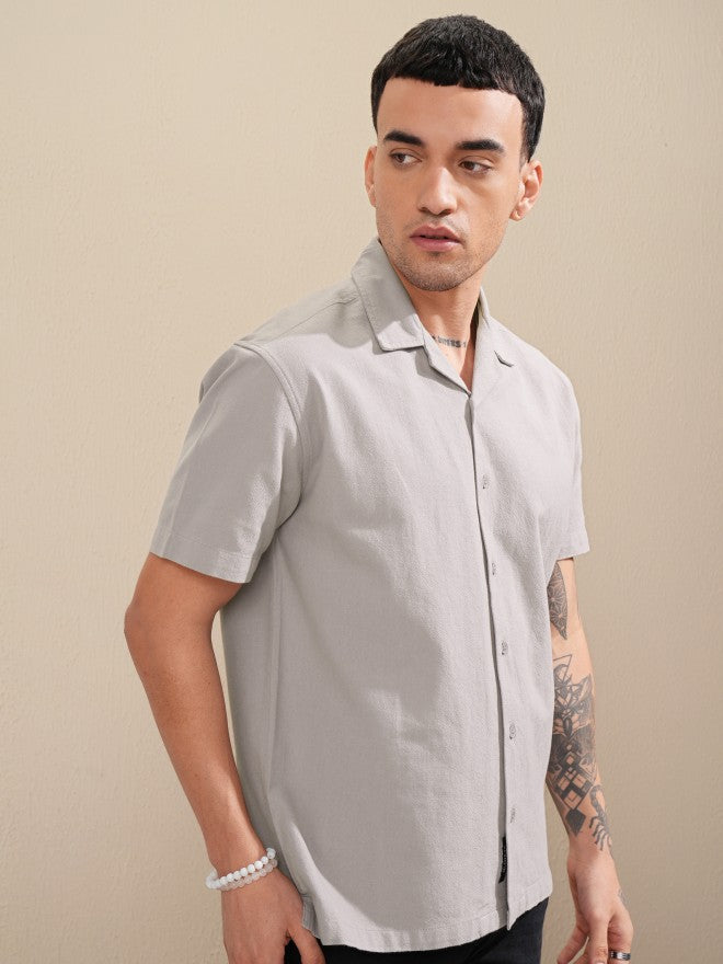 Highlander Men Grey Solid Relaxed Fit Casual Shirt - Grey - Image 6