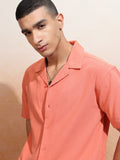Highlander Men Coral Solid Relaxed Fit Casual Shirt - Coral - Image 1
