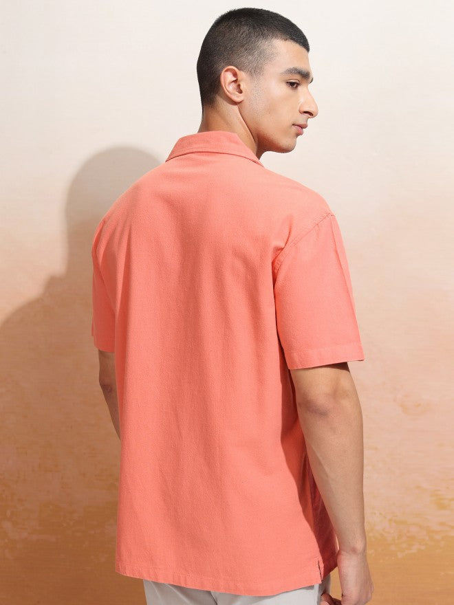 Highlander Men Coral Solid Relaxed Fit Casual Shirt - Coral - Image 3