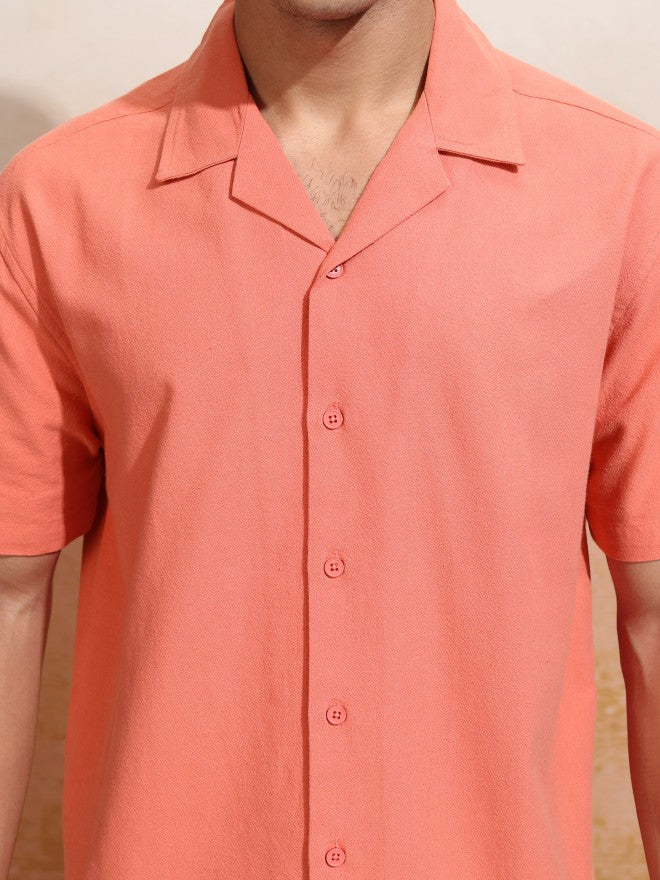 Highlander Men Coral Solid Relaxed Fit Casual Shirt - Coral - Image 5