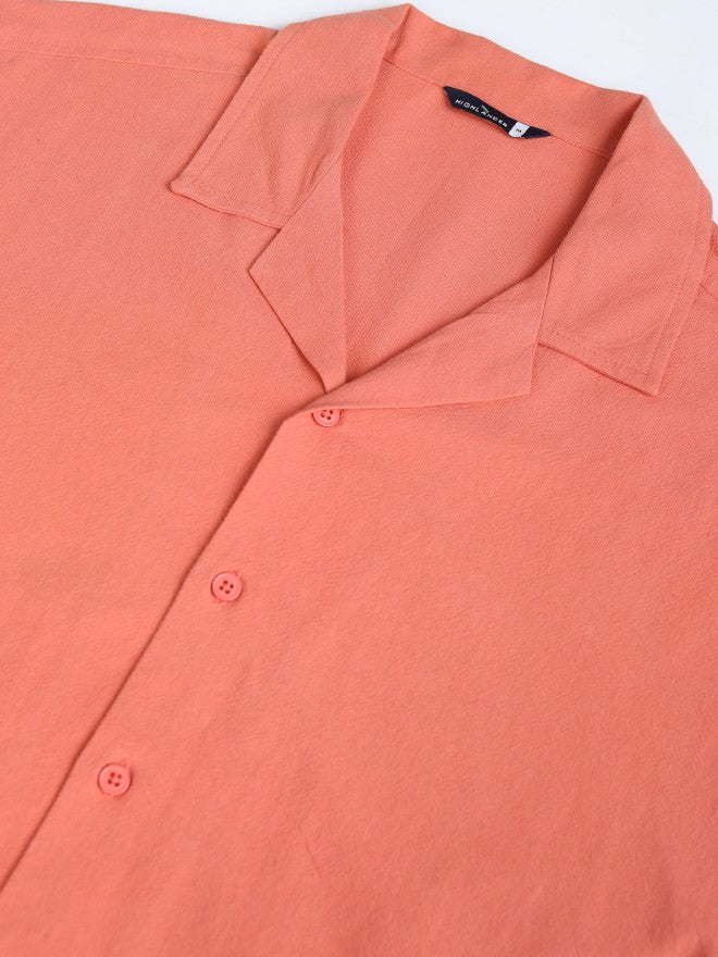 Highlander Men Coral Solid Relaxed Fit Casual Shirt - Coral - Image 8