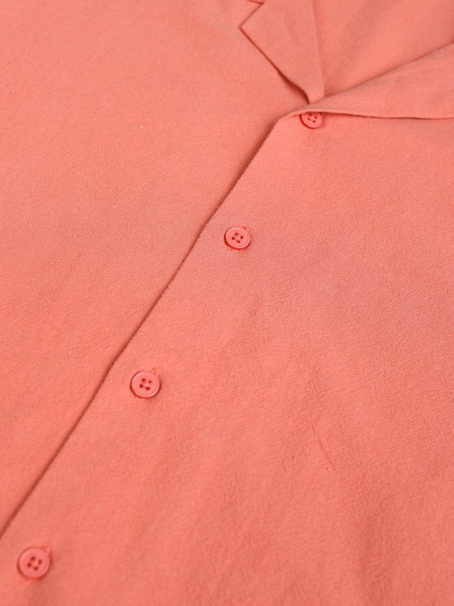 Highlander Men Coral Solid Relaxed Fit Casual Shirt - Coral - Image 9