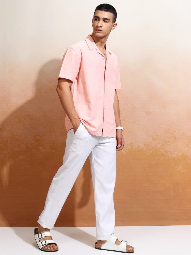 Highlander Men Peach Solid Relaxed Fit Casual Shirt - Peach - Image 2