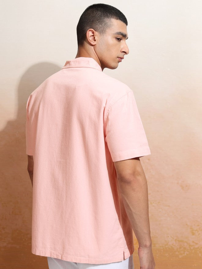 Highlander Men Peach Solid Relaxed Fit Casual Shirt - Peach - Image 3
