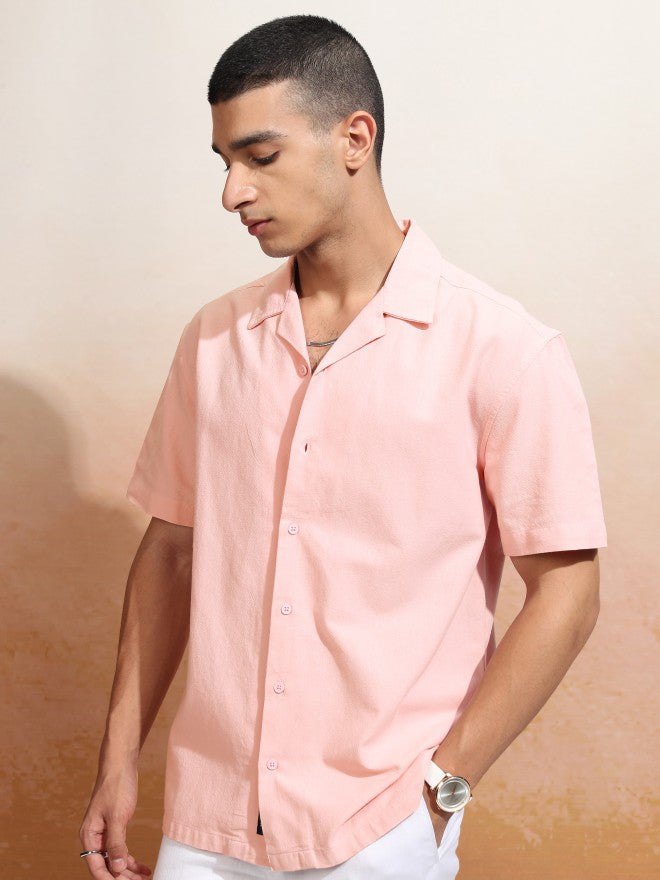 Highlander Men Peach Solid Relaxed Fit Casual Shirt - Peach - Image 4