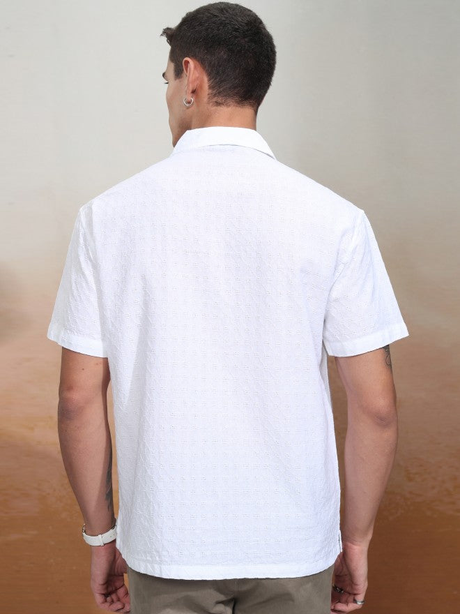 Highlander Men White Textured Relaxed Fit Casual Shirt - White - Image 3
